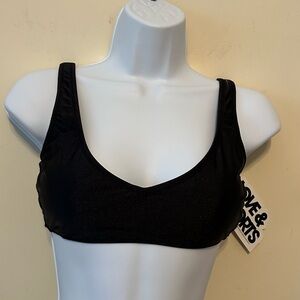 Love And Sports Black Sheen V Top Bikini Top‎ / Sports Size Small 4-6  Top Only